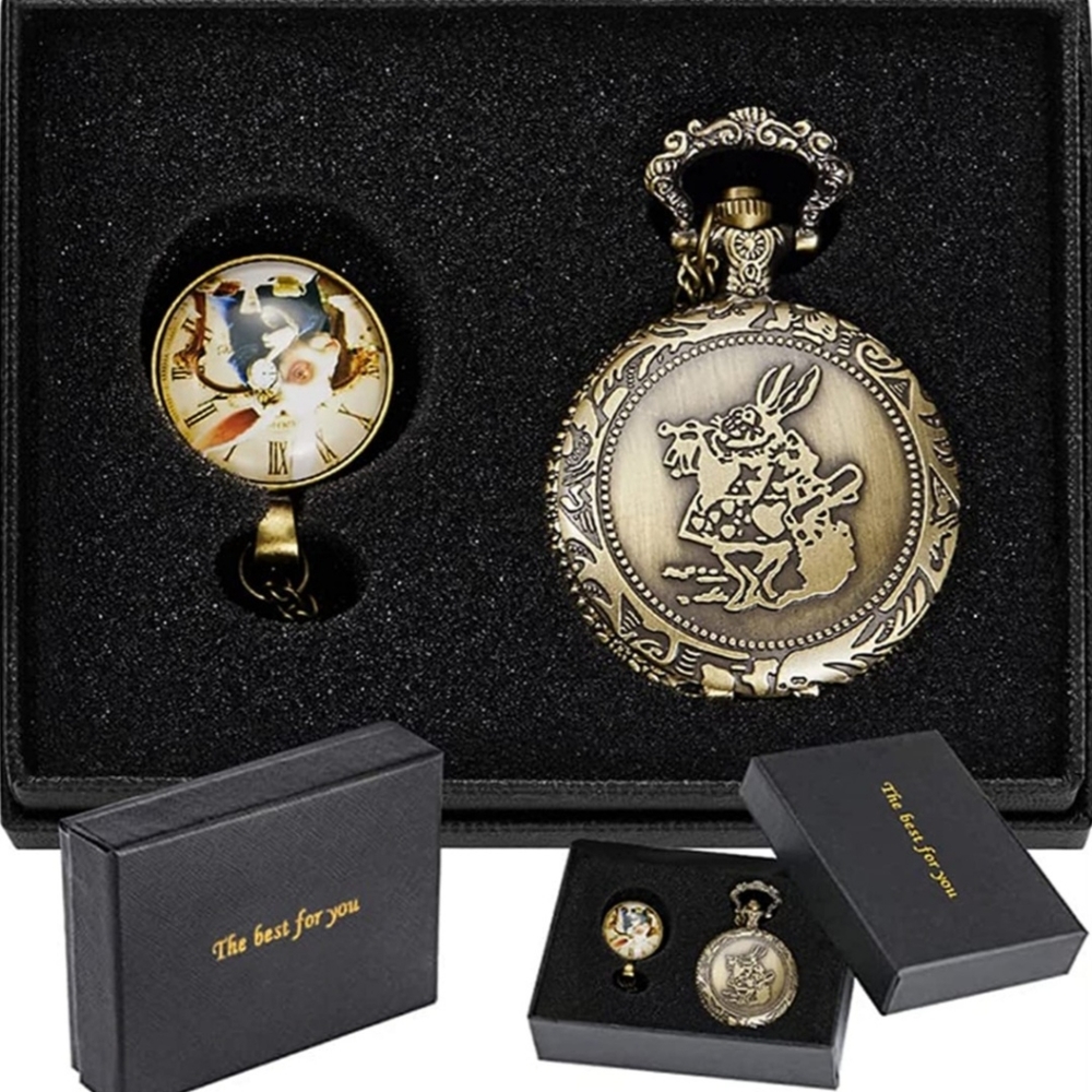 New Alice in wonderland pocket watch and Necklace pendant